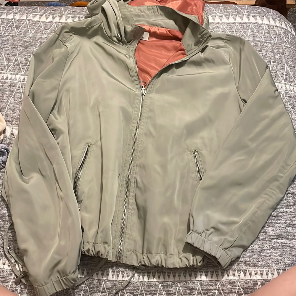 Medium pink and green rain jacket